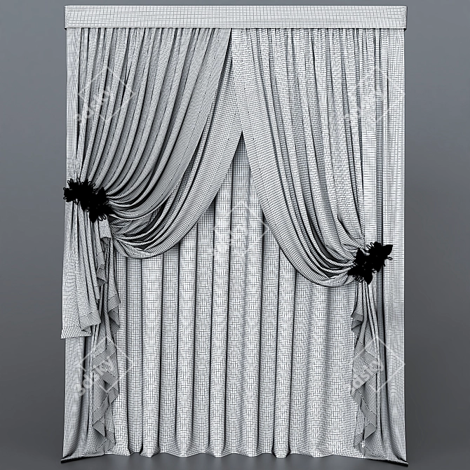 Elegant Lace Sheer Curtain 3D model image 3