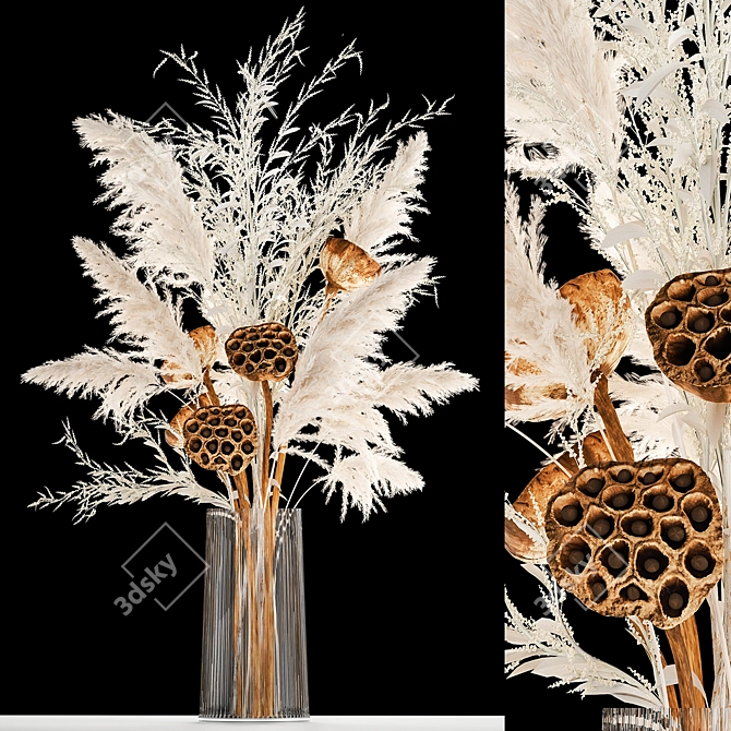 Elegant White Dry Flower Bouquet 3D model image 1
