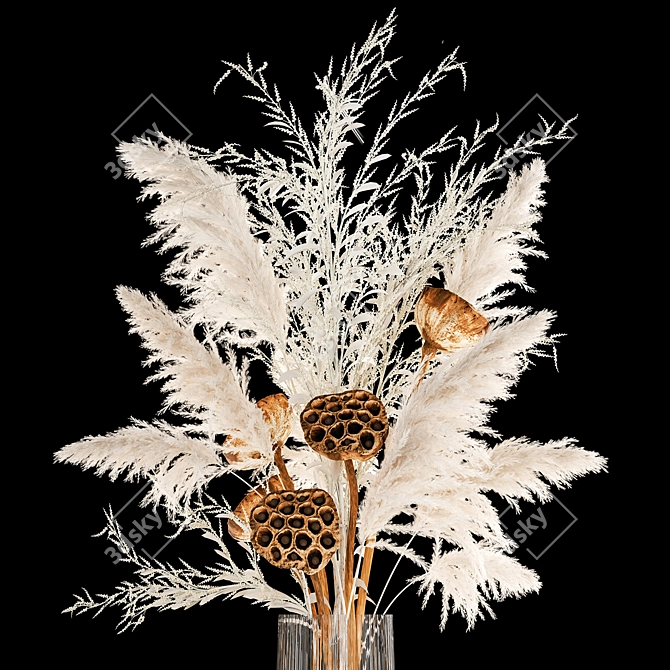 Elegant White Dry Flower Bouquet 3D model image 2
