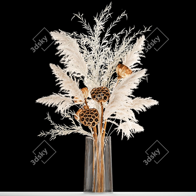 Elegant White Dry Flower Bouquet 3D model image 6