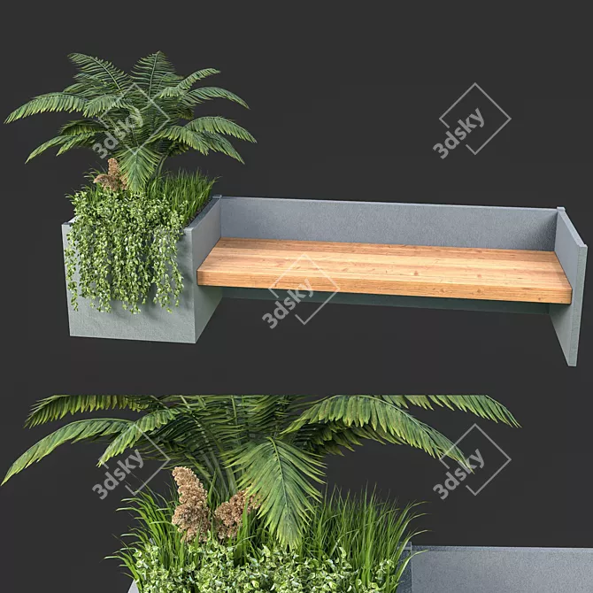 Urban Oasis: Bench with Plant 3D model image 1