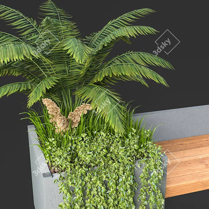 Urban Oasis: Bench with Plant 3D model image 2