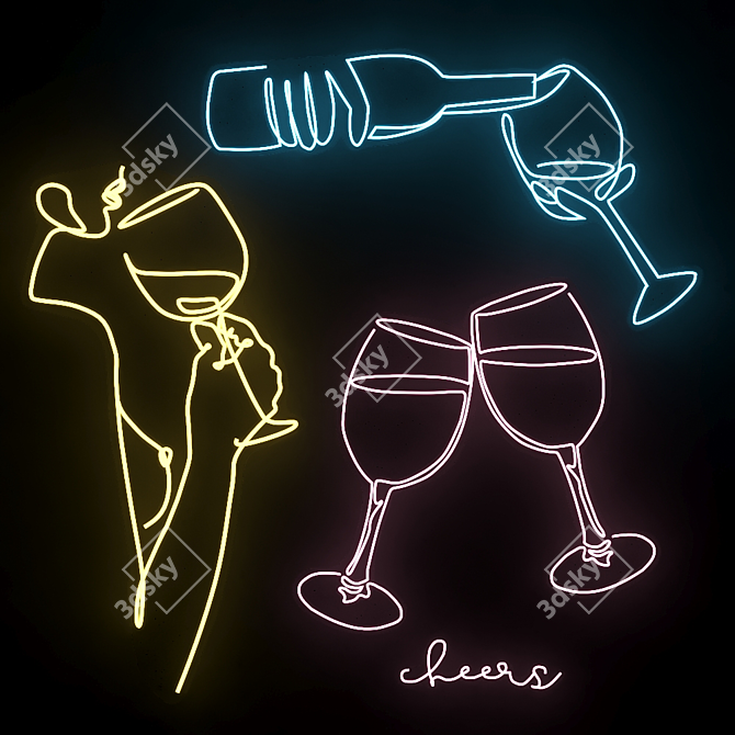 Neon Wine Girl Sign Kit 3D model image 1