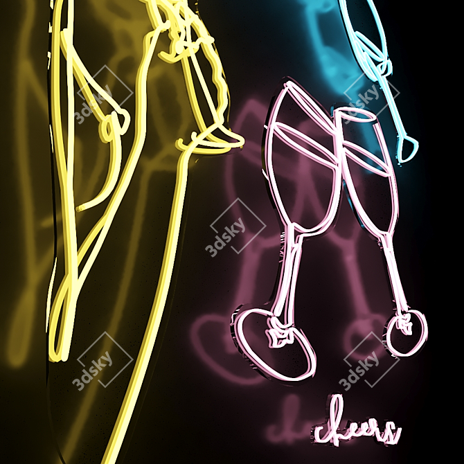 Neon Wine Girl Sign Kit 3D model image 2