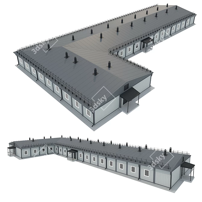 Modular Dormitory: Fast-Construction G-Shaped Design 3D model image 3