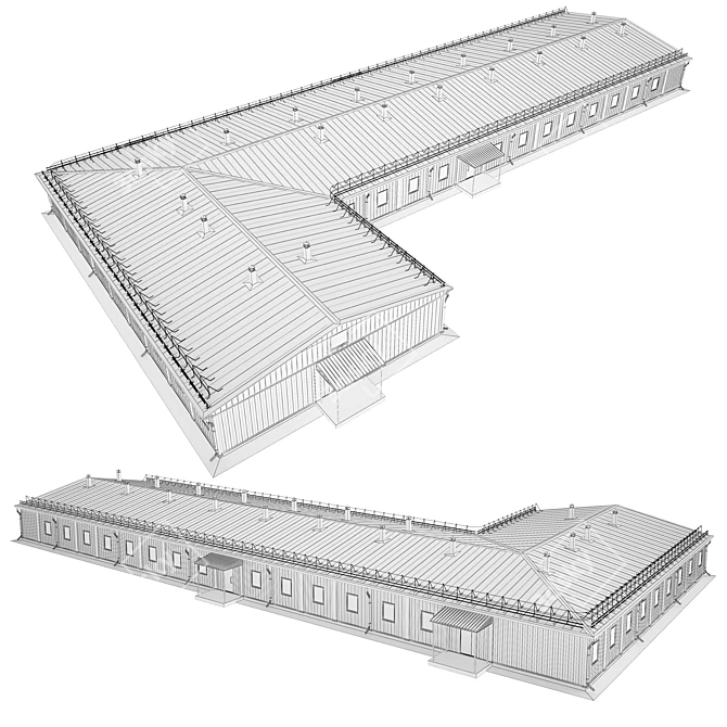 Modular Dormitory: Fast-Construction G-Shaped Design 3D model image 2