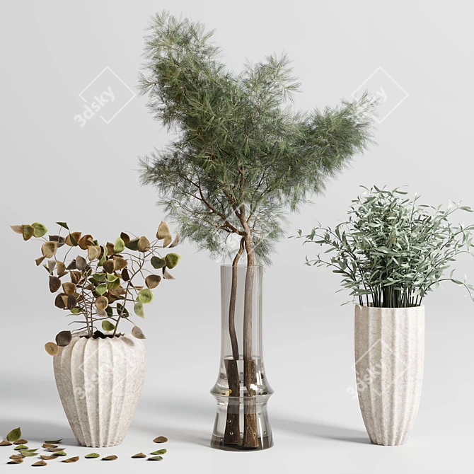 Concrete Vase Bouquet with Pampas and Dry Hogweed 3D model image 2