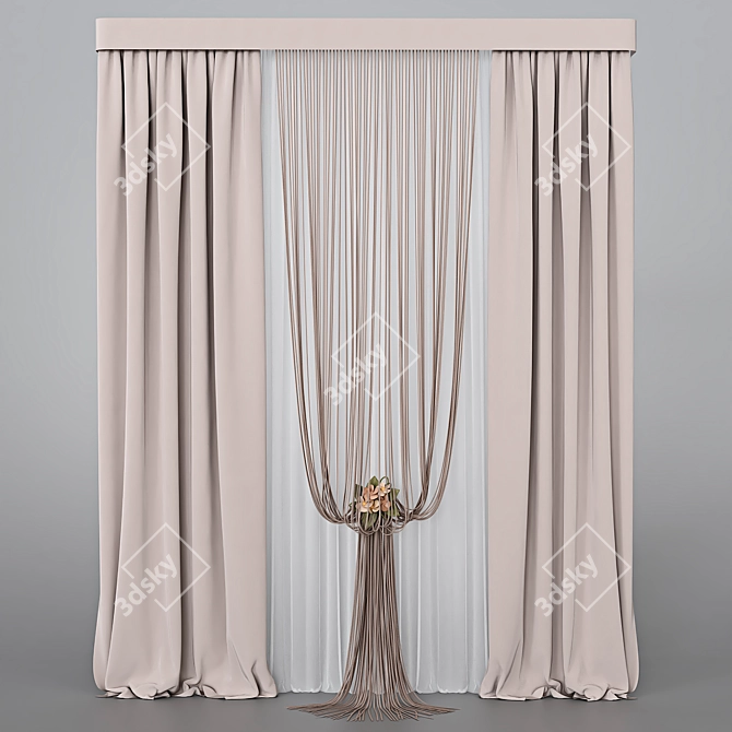 Elegant Sheer Curtain Set 3D model image 1