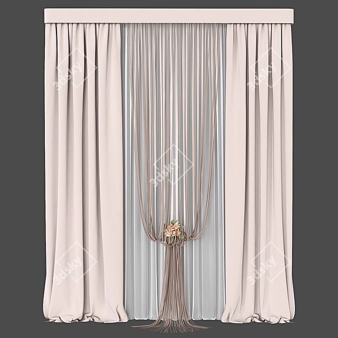 Elegant Sheer Curtain Set 3D model image 4