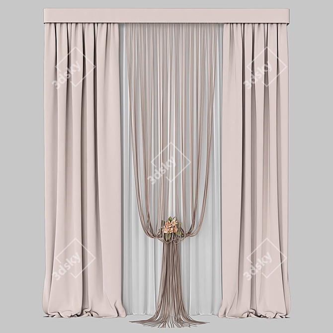 Elegant Sheer Curtain Set 3D model image 6