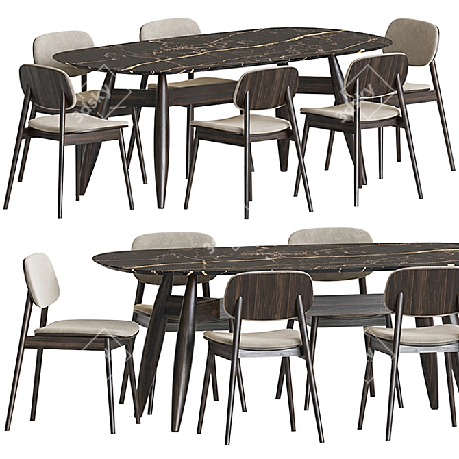 Modern Dining Set 128: Metal, Wood, Velvet. Perfect for Any Space 3D model image 5