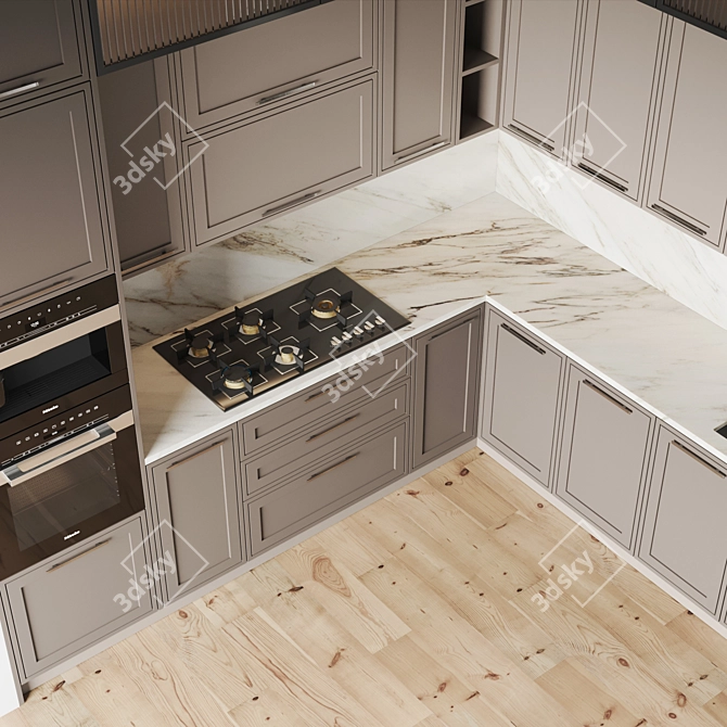 Contemporary Kitchen Set: Gas Hob, Oven, Coffee Machine, Sink & Hood 3D model image 3