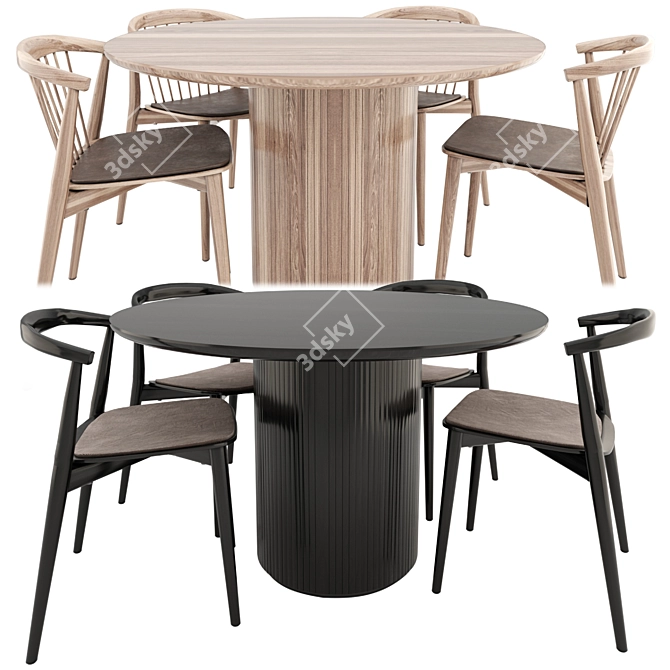 Contemporary Wood Chairs & Table 3D model image 4