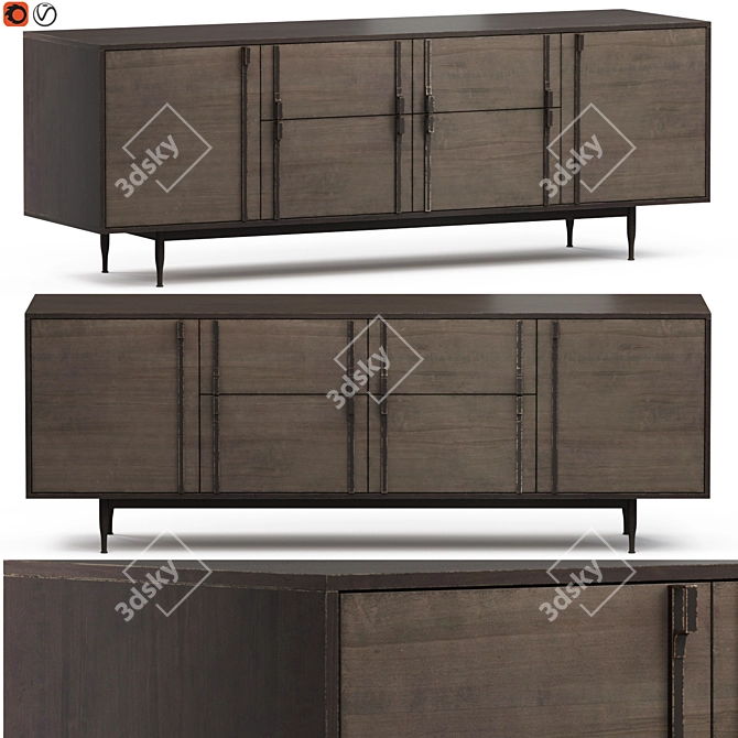 Elegant Wormy Maple Console 3D model image 1
