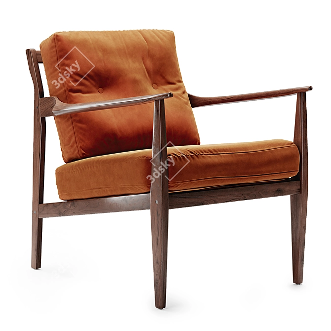 Walnut Framed Mid-Century Lounge Chair 3D model image 13