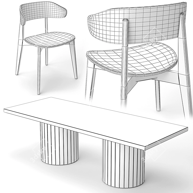 Barrel Dining Table Set 3D model image 5