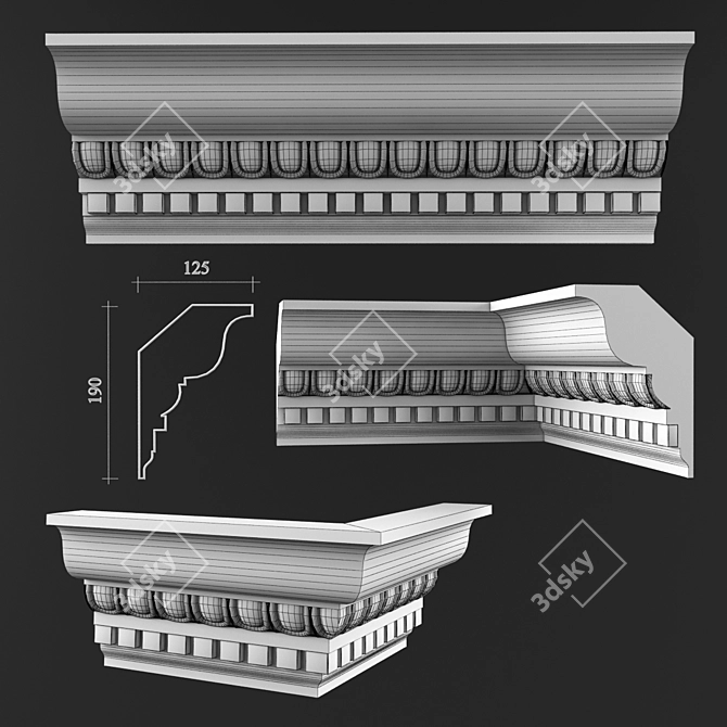 Elegant Ceiling Cornice K195 3D model image 2