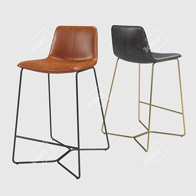 Sleek Saddle Leather Bar Stool 3D model image 1