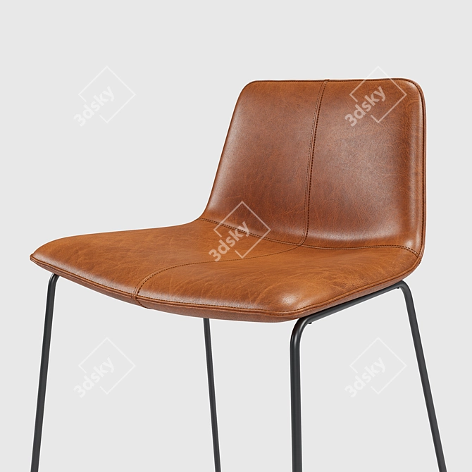 Sleek Saddle Leather Bar Stool 3D model image 2