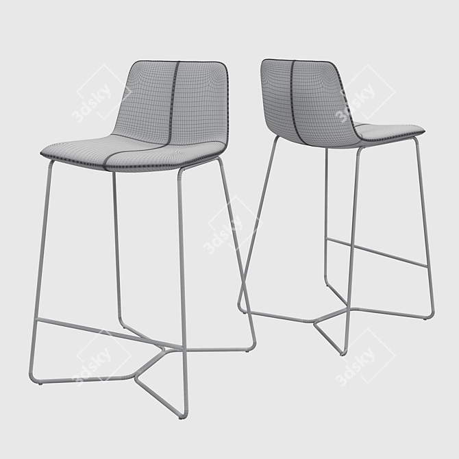 Sleek Saddle Leather Bar Stool 3D model image 3