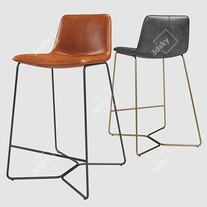 Sleek Saddle Leather Bar Stool 3D model image 4