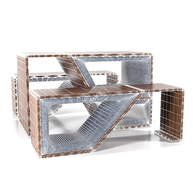 Streamline Wood Table and Bench 3D model image 4