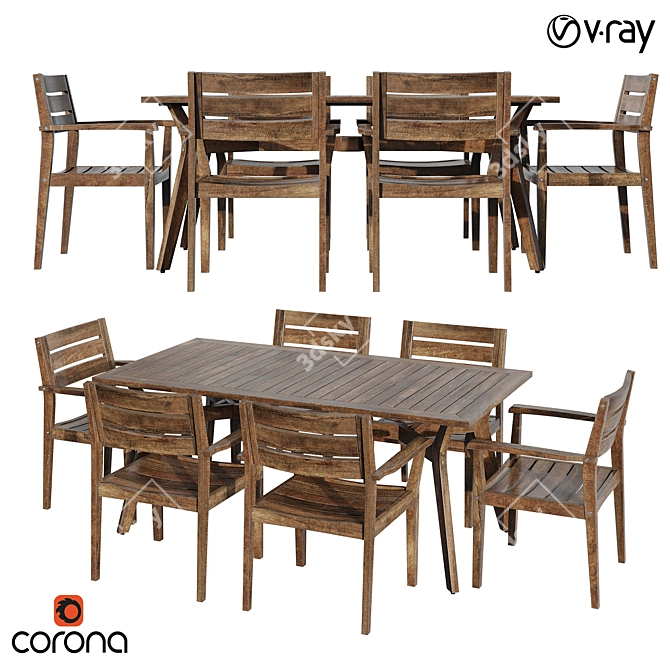 Modern Long Dining Set 3D model image 1