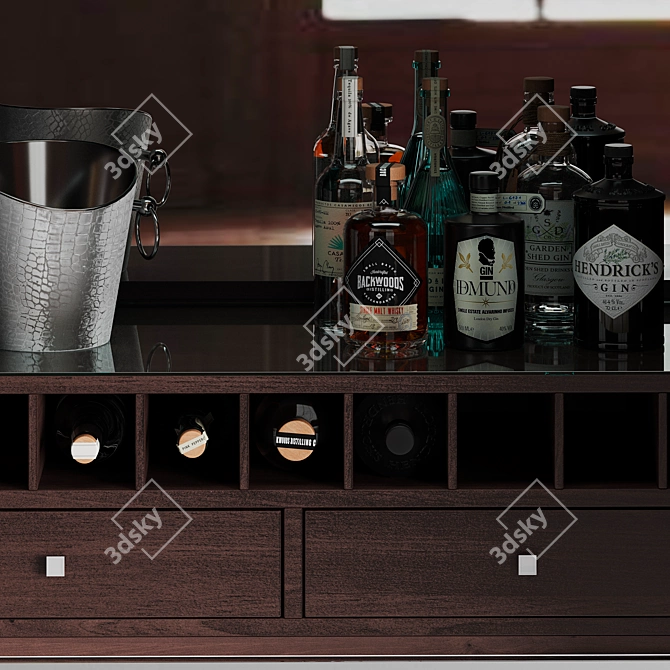 Elegant Leather Bar Cabinet with Mirror 3D model image 2