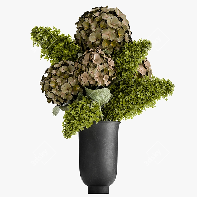 Green Spring Bouquet in Black Vase 3D model image 2