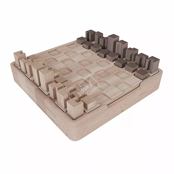 Smooth Control Solid Hardwood Chessboard 3D model image 1