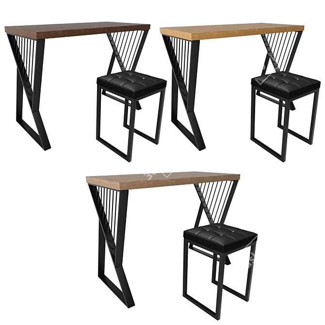 Versatile Worktable with Metal, Wood, and Leather Material 3D model image 3