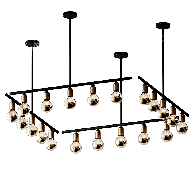 Industrial Black Brass Bar Light 3D model image 5