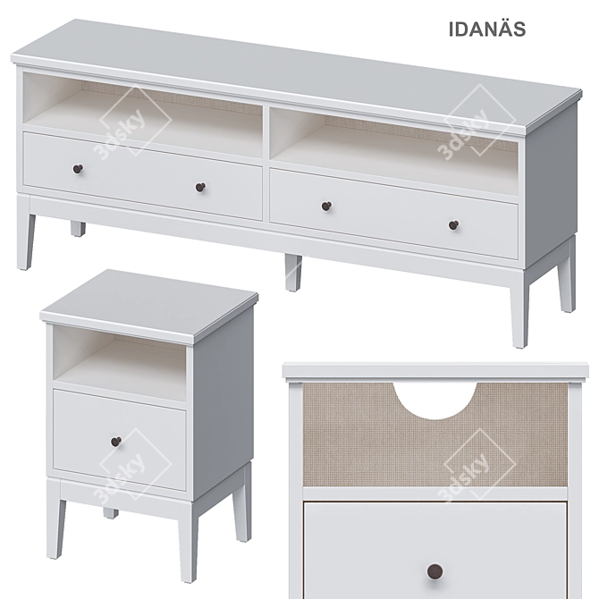 IDANÄS White TV Stand - Sleek and Stylish 3D model image 1