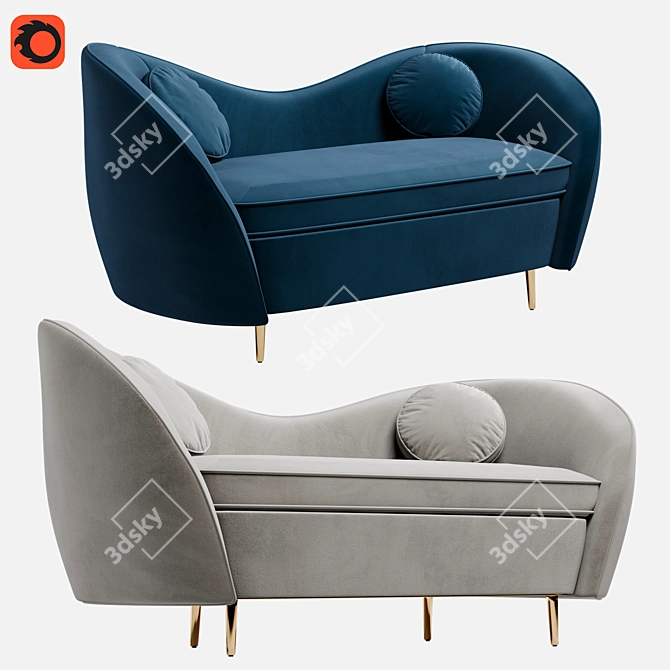 Elegant Kooper Velvet Sofa 3D model image 3