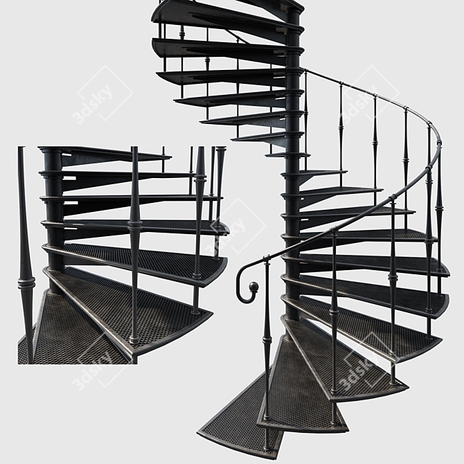 Sleek Metal Spiral Staircase 3D model image 1