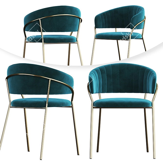 Tania Teal Gold Glam Chairs 3D model image 2