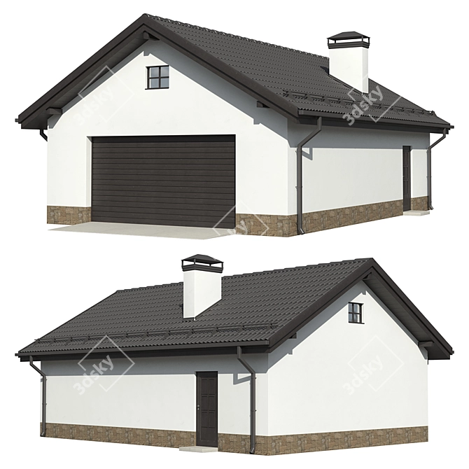 Modern Minimalist Double Car Garage 3D model image 1