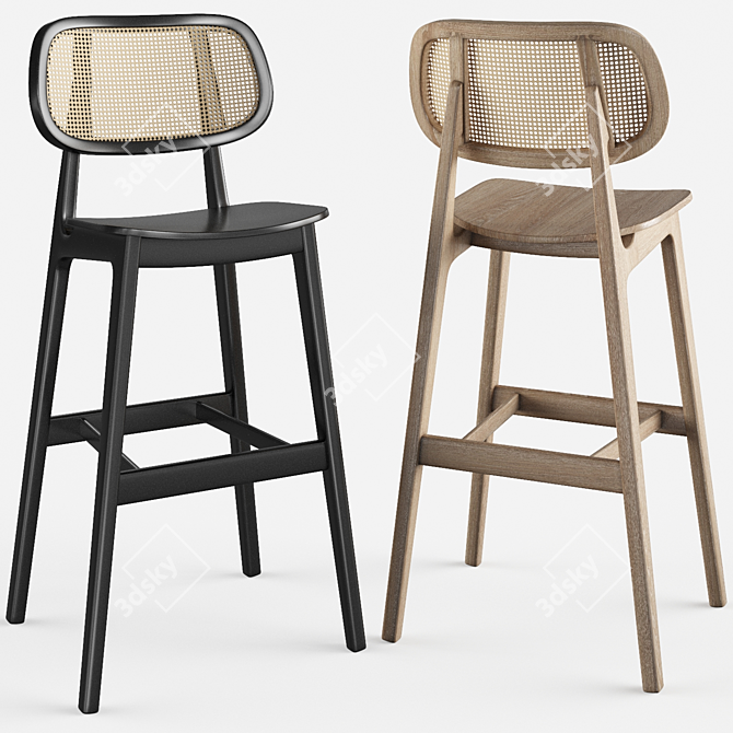 Rustic Cane Wood Bar Stool 3D model image 1