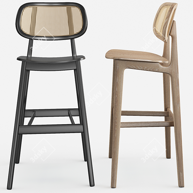 Rustic Cane Wood Bar Stool 3D model image 2