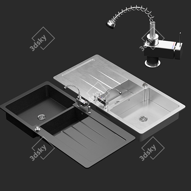 Lavello Double Bowl & Single Kitchen Sink 3D model image 6