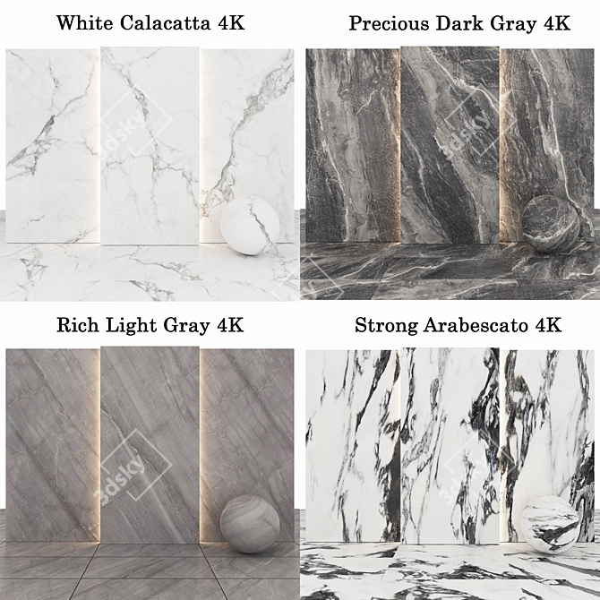 Luxury Marble Collection: Arabescato, Calacatta, Gray & Dark Gray 3D model image 2