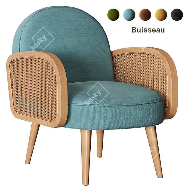 Velor and Wicker Finish Armchair 3D model image 1