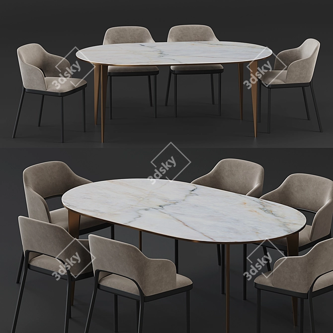 Modern Thonet 520 and Arden Dining Table 3D model image 2