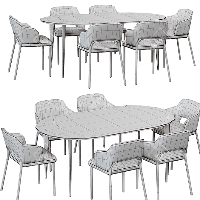 Modern Thonet 520 and Arden Dining Table 3D model image 3