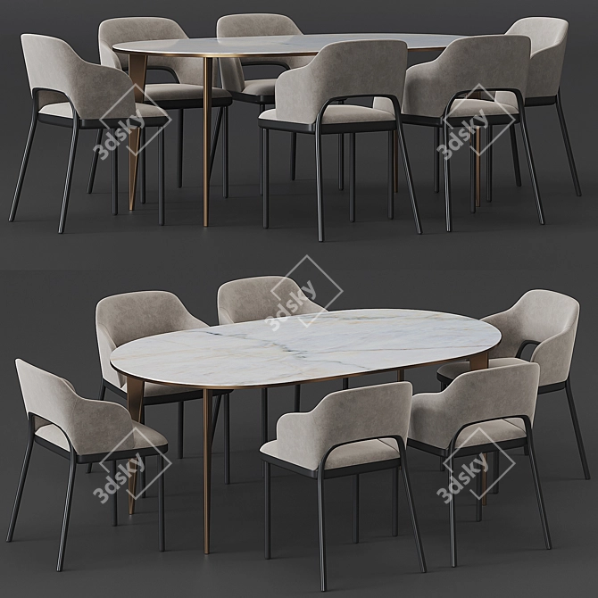 Modern Thonet 520 and Arden Dining Table 3D model image 4