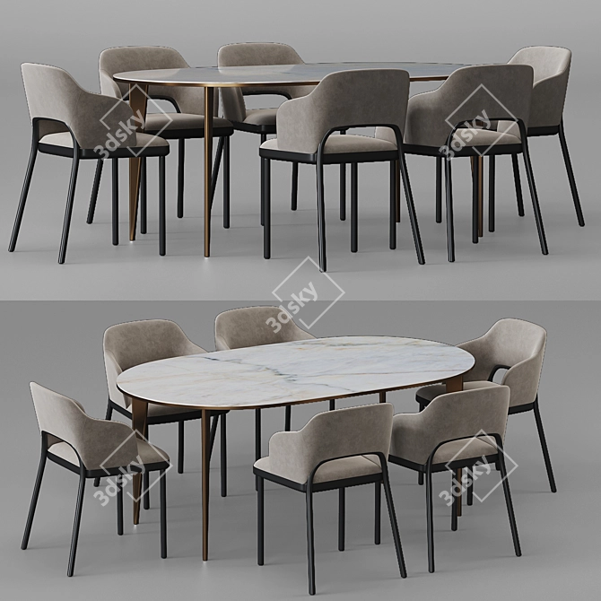 Modern Thonet 520 and Arden Dining Table 3D model image 5