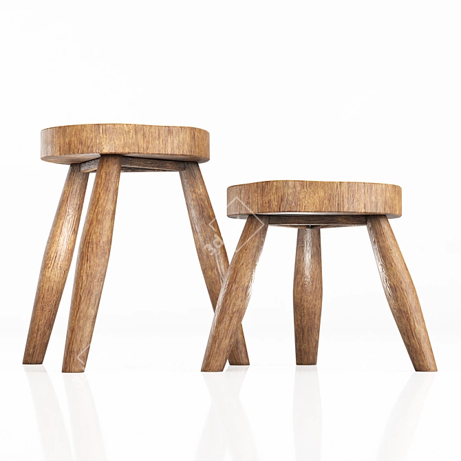 Zara Home Teak Wood Stool: Versatile Zen Furniture 3D model image 2