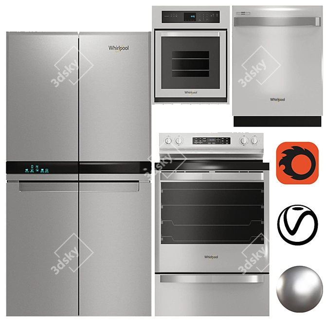 Whirlpool Kitchen Set: Range, Refrigerator, Oven & Dishwasher 3D model image 5