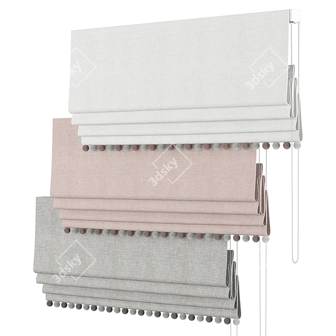 Blushing Pompom Roman Curtains 3D model image 2