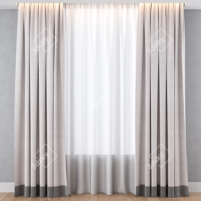 Title: Beige Cotton Curtain with Gray Stripe 3D model image 1